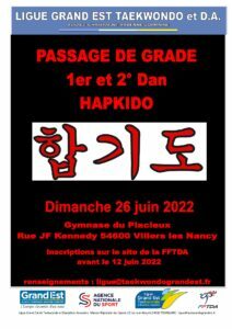 PASSAGE DE GRADE HAPKIDO 1° et 2° Dan le 26 Juin 2022 !
